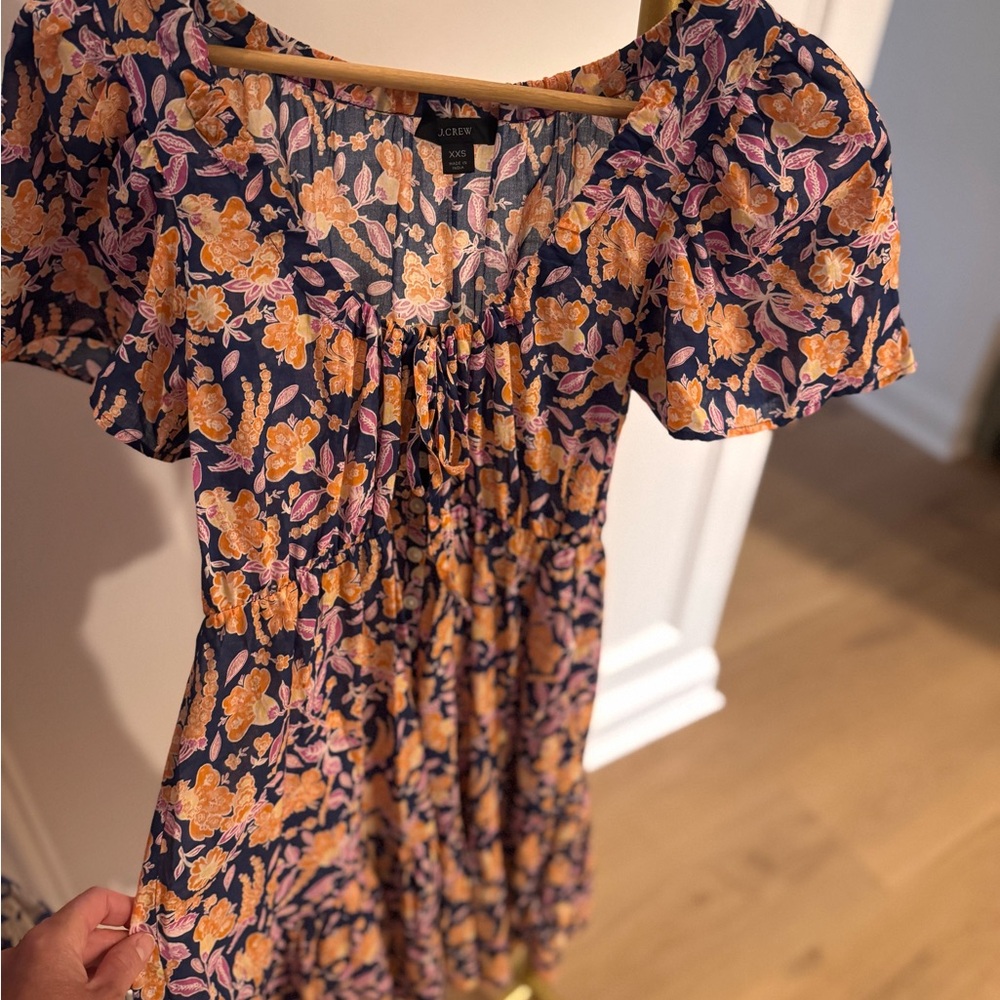 J. Crew Navy Floral Dress with Orange and Pink Accents